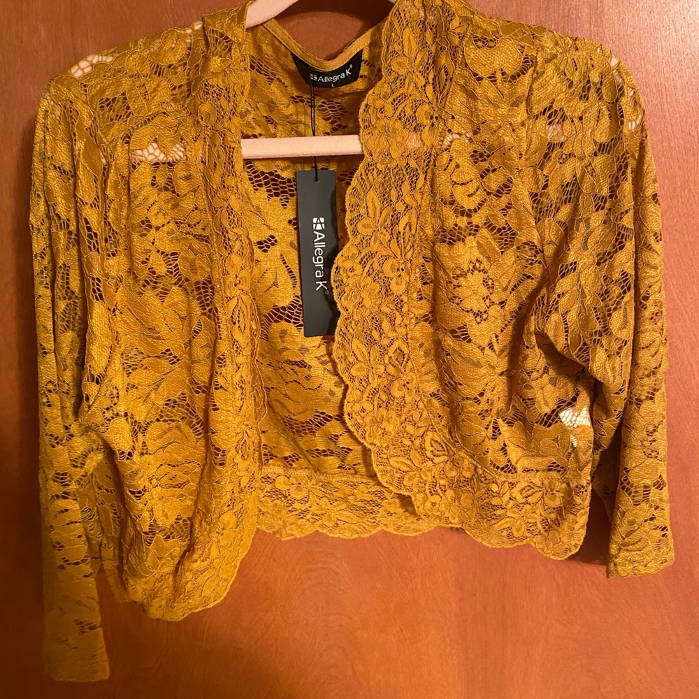 Allegra K Women's Yellow Lace Blouse